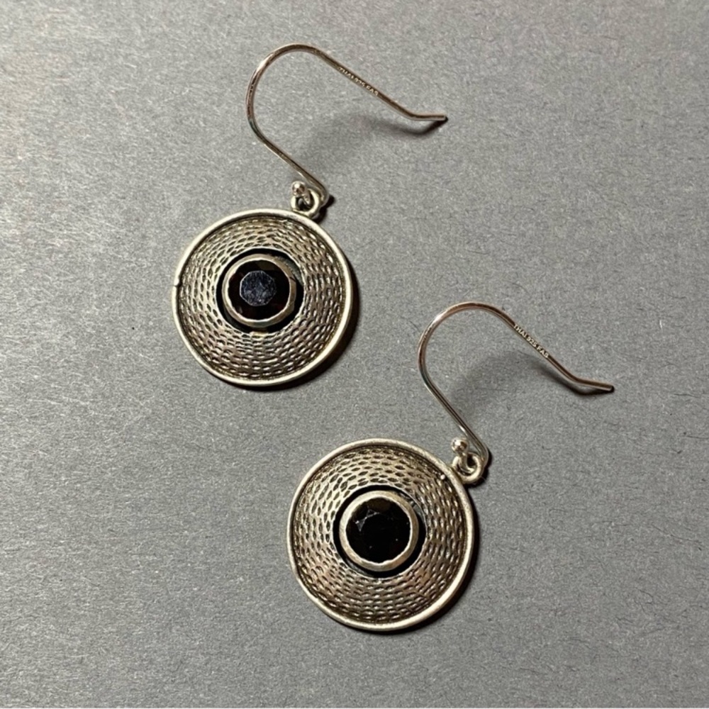 Vintage sterling silver red garnet circle earrings